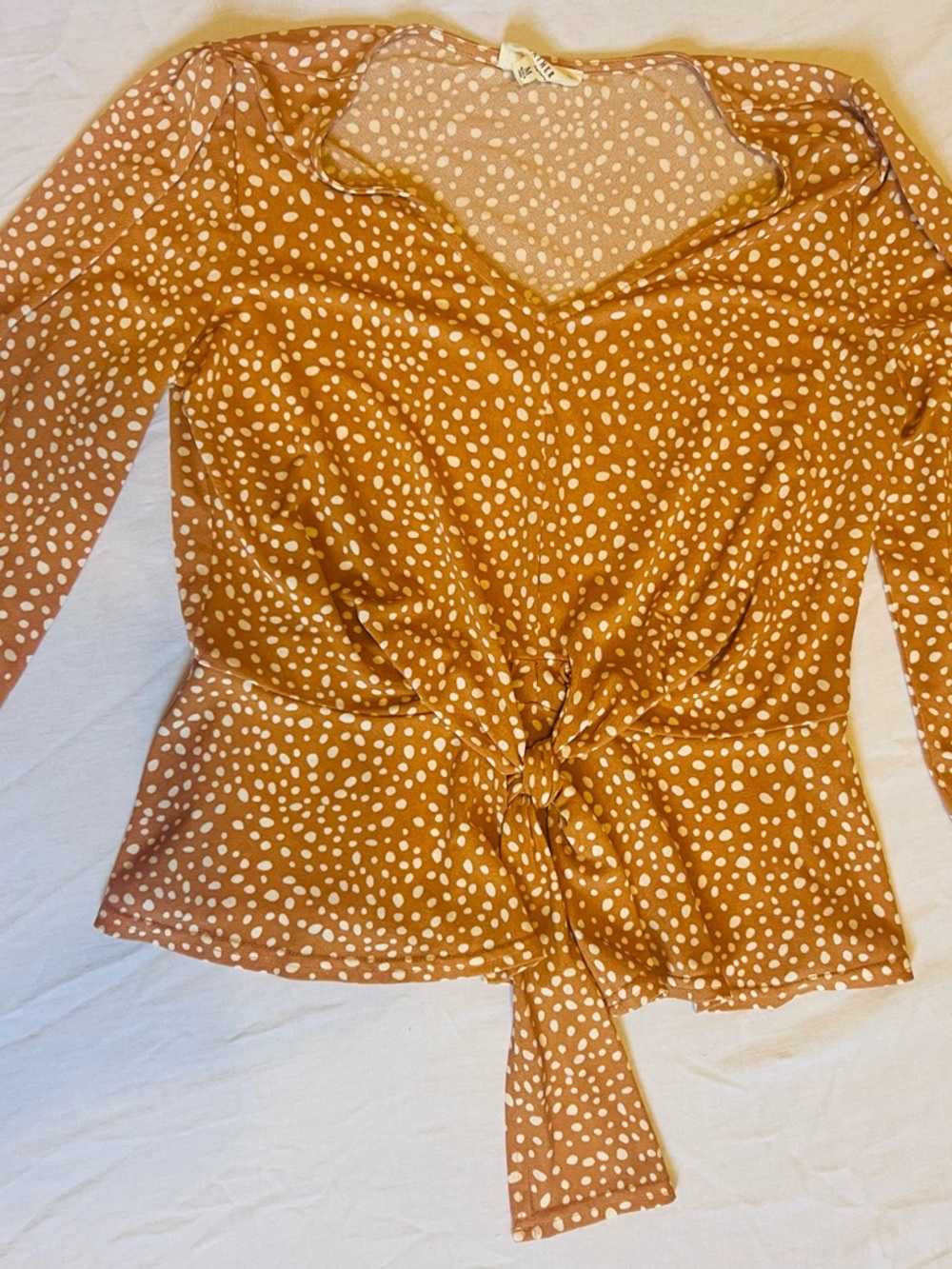 Tie-Front Polka Dot Blouse in Rust and White
